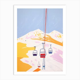 Gudauri   Georgia, Ski Resort Pastel Colours Illustration 2 Art Print