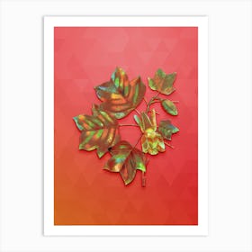 Vintage Tulip Tree Botanical Art on Fiery Red n.0444 Art Print
