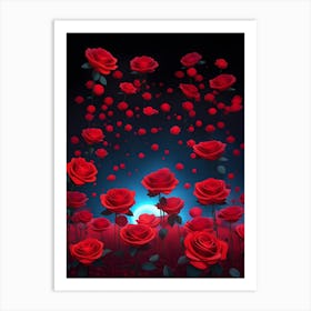 Red Roses In The Night Art Print