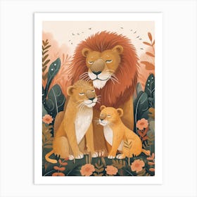 Barbary Lion Family Bonding Illutration 2 Art Print