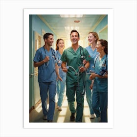 Elated Medical Team Donning Crisp Uniforms Stand Together Holding Stethoscopes Pediatrician Clutchi (3) Poster