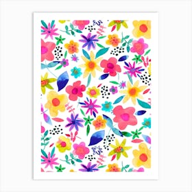 Summer Colorful Naive Floral Art Print