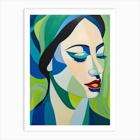 Serenity in Blue: Abstract Geometric Portraiture Art Print