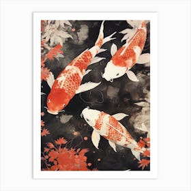 Orange Koi Fish Watercolour With Botanicals 5 Art Print