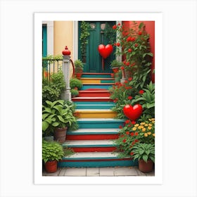 Colorful Stairway With Heart (6) Art Print