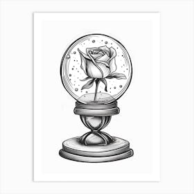 Rose In A Globe Line Drawing 1 Art Print