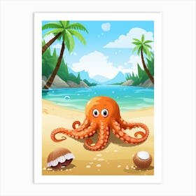 Coconut Octopus Kids Illustration 3 Art Print