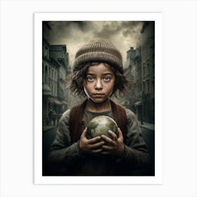 Boy Holding A Globe Art Print