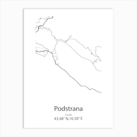 Podstrana,Croatia Minimalist Map Art Print