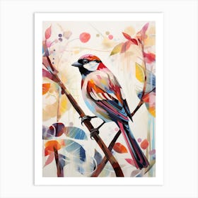 Bird Painting Collage House Sparrow 1 Art Print