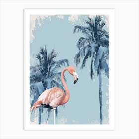 American Flamingo And Palm Trees Minimalist Illustration 2 Art Print