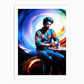 Man Sitting At A Table with Coffee Art Print