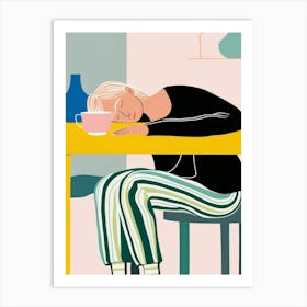 Illustration Of A Woman Sleeping At The Table Art Print