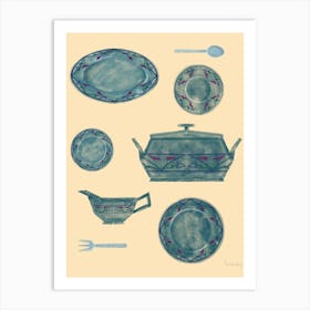 Blue Dishes Art Print