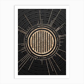 Geometric Glyph Symbol in Gold with Radial Array Lines on Dark Gray n.0182 Art Print