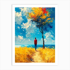 Man Walking Under A Tree Art Print