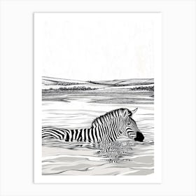 Zebra In Water 1 Art Print