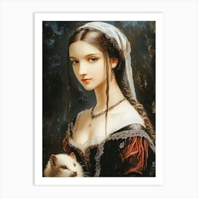 Painting of Lady Renaissance Woman With An Ermine By Leonardo Da Vinci Affiche