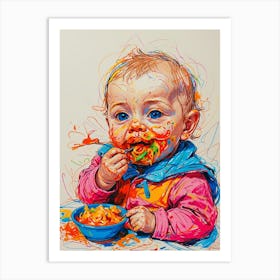 Baby Eating Spaghetti Art Print