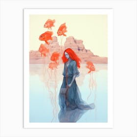 portrait of a woman in a field illustration 6 Art Print