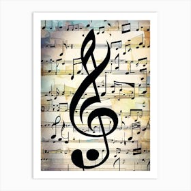 Music Notes And Treble Clef Art Print