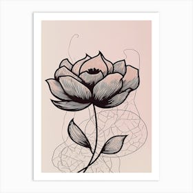 Line Art Lotus Flowers Illustration Neutral 5 Art Print