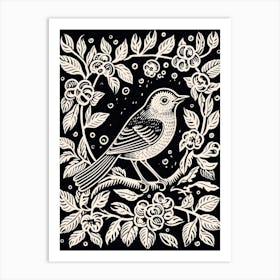 B&W Bird Linocut Eastern Bluebird 1 Art Print