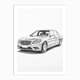 Mercedes Benz S Class Line Drawing 1 Art Print