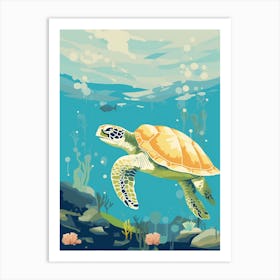 Block Colour Turtle Swimming Aqua 2 Art Print