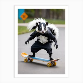 Skunk On Skateboard Art Print