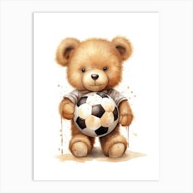 Football Soccer Ball Teddy Bear Painting Watercolour 7 Art Print