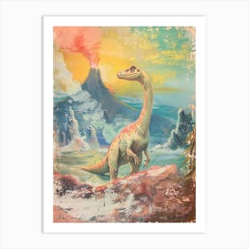 Dinosaur & A Volcano Illustration 3 Art Print