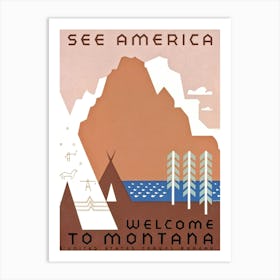 See America, Welcome To Montana, USA Travel Poster Art Print