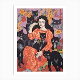 Cat Lady With Black Cats 3 Art Print