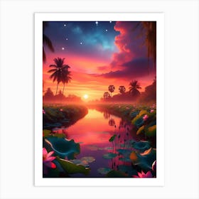 Beautiful Lotus Lake Landscape 12 Art Print