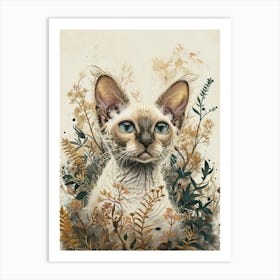 Devon Rex Cat Japanese Illustration 1 Art Print