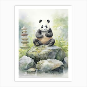 Panda Art Meditating Watercolour 1 Art Print