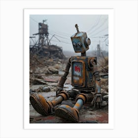 Hyper Realistic Digital Painting Showcasing An Abandoned Toy Robot In A Dried Out Post Apocalyptic W Art Print