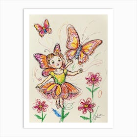 Fairy Girl With Butterflies Art Print