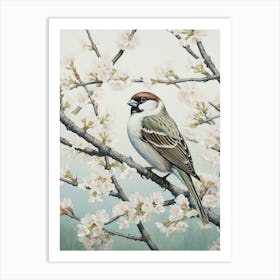 Ohara Koson Inspired Bird Painting House Sparrow 3 Art Print