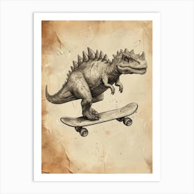 Vintage Stegosaurus Dinosaur On A Skateboard   2 Art Print