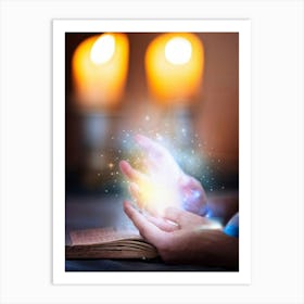 A Hand Gently Holding Open A Holy Bible To Highlight A Passage Surrounded By A Soft Glow That Sugge (1) Art Print