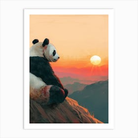 Giant Panda Looking At A Sunset From A Mountaintop Storybook Illustration 2 Art Print