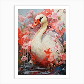 Swan With Flowers Art Print