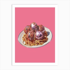 Disco Ball Spaghetti Meatballs Mosaic Painting Kitchen Art Print