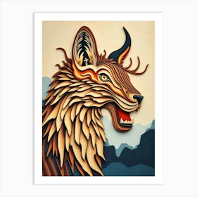 Wolf Head - Wood Work Art Print