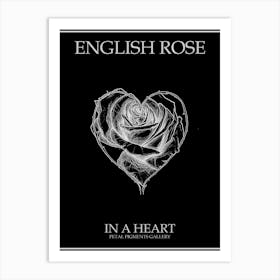 English Rose In A Heart Line Drawing 3 Poster Inverted Art Print