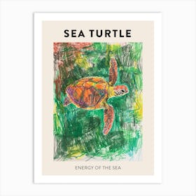Green Sea Turtle Crayon Scribble Poster 2 Art Print