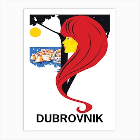 Dubrovnik, Croatia, Redhead Woman Looking at the Fortress Art Print