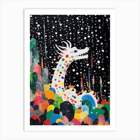 Dragon Flat Crayon Illustration 4 Art Print